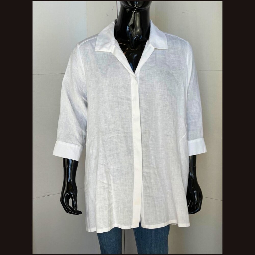 Foxcroft White 100% Linen Shirt Tunic in Like New Condition Sz 20W